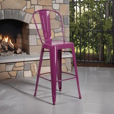 Set Of 4 24 inch Purple Bar Stools Galvanised Steel Indoor Outdoor