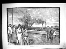 Old 1893 Deep Sea Fishing Men Lady Boat Collieries Strike Wales Abera 19th