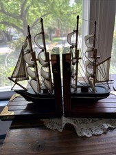 Vintage Wooden Ship Bookends