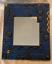 Industrial Style Hand Crafted Wall Mirror With Blue Colour Frame