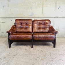 1970s Jean Gillon Brazilian Oak & Tan Leather 2 Seater Sofa — Rustic #A775