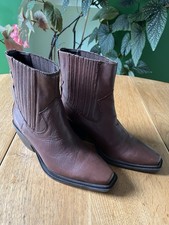 M&S brown leather cowboy ankle boots. Pull On. Cuban heel. Size 5. BNWT were £69