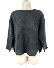 POETRY Dark Grey Pure LINEN Knit Boho Style Women's Oversized Boat Neck Jumper