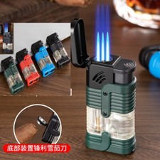✅ Free Name engrave ✅Triple Flame  JET BLUE FLAME LIGHTER ✅Gas Lighter✅  #94