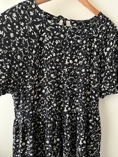 Next Dress Size 10 Black Floral Short Sleeve Smock Tunic Casual Stylish City Chi