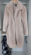Womens Primark Beige Long Fluffy Teddy Coat Size Large