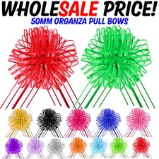 LARGE 50mm PREMIUM GIFT ORGANZA PULL BOW WEDDING CAR BIRTHDAY FLOWER HAMPER BOWS