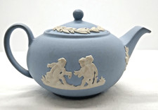 Wedgwood Blue & White Jasperware Mini Decorative Teapot 1 7/8" Tall 3 2/8" Width