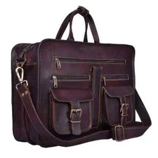 19" Men's Genuine Vintage Wax Leather Messenger Bag Shoulder Laptop Briefcase