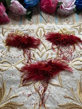 3 Vintage Red Feather and Beaded Embellishments/Brooch Pin on Back