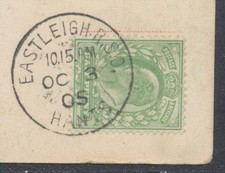 GB Hampshire "EASTLEIGH RSO, HANTS" KEVII 1905 Thimble on WINCHESTER CATHEDRAL