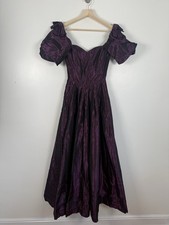 Laura Ashley Vintage Dress Size UK 10 8 Purple Maxi Ball Gown Gothic Corset Bone