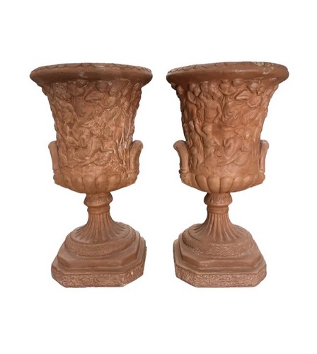 Vintage pair terracotta footed - pair,