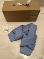 Zara real leather blue flat sandals / sliders - size Uk 5 / EUR 38