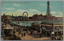 Blackpool Pier Tower & Wheel England Lancashire Posted Postmark c1920s Postcard