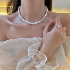 White Pearl Imitation Choker Necklace Handmade Pearl Seed Elegant Wedding UK