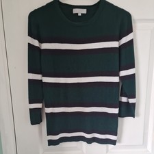 Red Herring Green, Black And White Striped Jumper Size 10