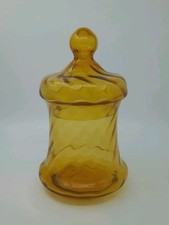 Optic Twist Lidded Jar, Amber Glass, Delicate Vintage Glass, Empoli Style