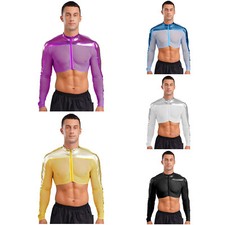 Men Tops Breathable Shirts Patchwork Undershirt Half Tops Street Glitter Top