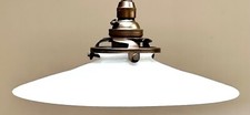 Vintage Small French opaline white glass coolie light shade ceiling + fittings