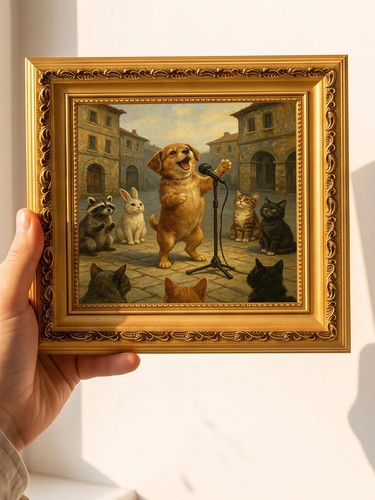 Golden dog singing - golden, street