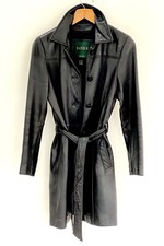 Ladies Black Real Leather Vintage Butter Soft Knee length Coat size 10