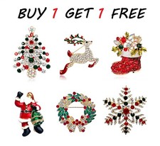 Christmas Brooch Badge Rhinestone Crystal Enamel Brooch Pin Xmas Tree Santa Gift