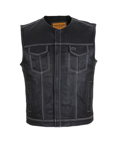 Mens black leather vest - mens,