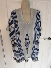 Flam Mode Boho Knit Poncho Top – Multicolor Tribal Pattern One Size 
