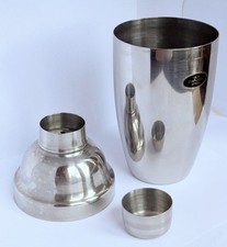 Vintage Stainless Steel Cocktail Mixer Shaker 8.8oz With Cap And Strainer