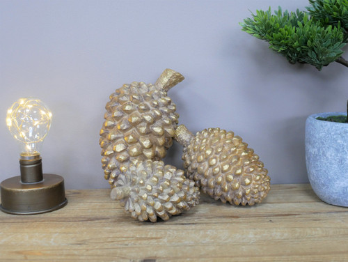 Set champagne gold pinecones - set,