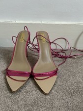 EGO Pink lace up metallic croc heels