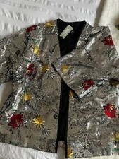 Sequin  Blazer Komono Style Jacket With Flowers