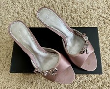 Ladies BOURNE Shoes Size 37 Dusty Pink elegant Kitten Heeled Mules Diamonte Bow