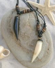 2 PACK TOOTH SHAPE NECKLACES BLACK WHITE SURFER SKATER PENDANT BRAND NEW /n093gy