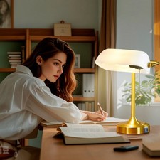 Glass bankers desk - desk, lamp