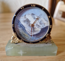 Antique Swiss desk clock, sitting on marble base, working