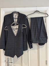 Harry Brown London Black Label Men’s  3 Pieces Grey Check Suit Set,Size 40R&34R