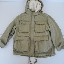 BERSHKA Jacket Small Green Womens Hooded Coat Pockets Sherpa Fleece Lined