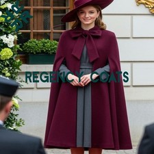 Elegant Burgundy Wool Cape