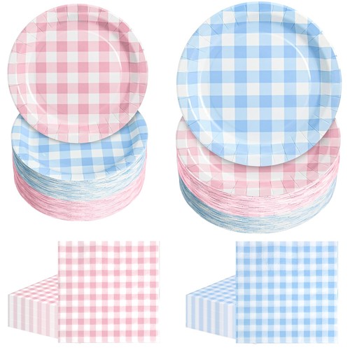 180pcs pink blue gingham party - 180pcs,