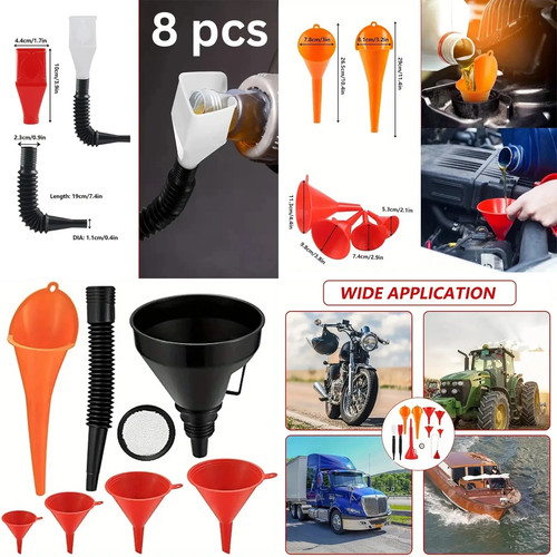 8pcs fuel funnels set plastic - 8pcs,