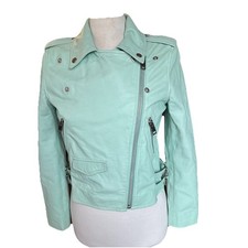 Mint Green Leather 'Liz' Moto