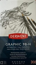 Derwent Soft Graphic Pencils 9B-H Professional Quality 12 Pencil Tin NEW