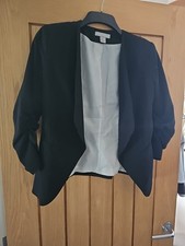 Ladies Smart Black suit Rouched Sleeve Jacket UK Size 10  EUR38 US8 Pockets H&M