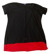 Samya Women’s Black Tunic Top with Red Trim Asymmetric Neck Size 18