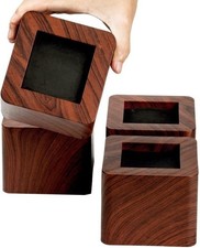 4 Pack Heavy Duty 3” Square Plastic Elephant Feet Furniture Risers - Wood Colour