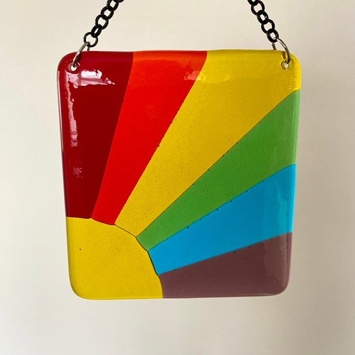 Fused glass rainbow suncatcher - rainbow,