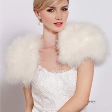 Women's Real Ostrich Feather Fur Shrug Shawls Bride Wedding Party Wraps Ivory