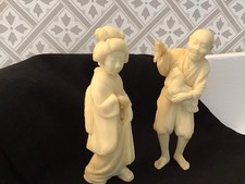 Pair Of Japanese/ Chinese  Oriental Carved Resin Cream Figures